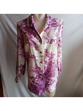 True Vintage 1970's Large Groovy Top Mom Top/Blouse Purple Floral Print